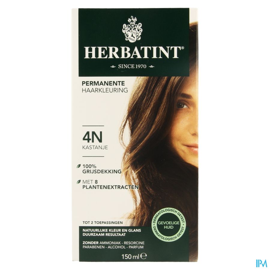 Herbatint Permanente Haarkleuring Kastanjebruin 4N Gevoelige Hoofdhuid 150ml