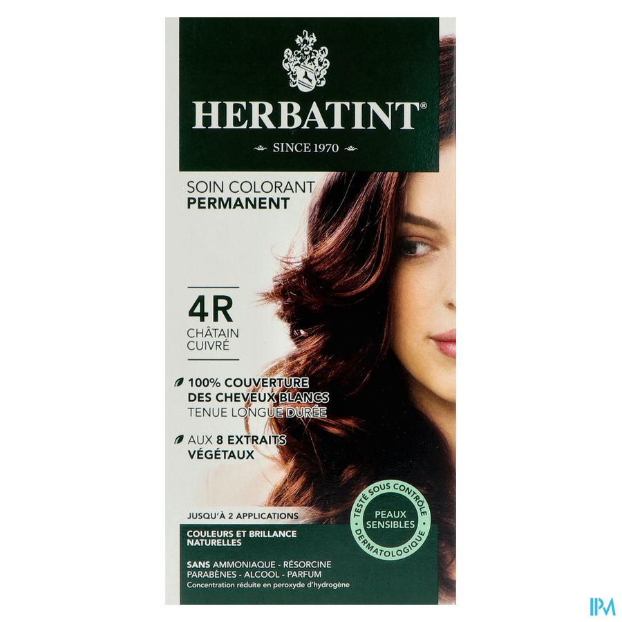 Herbatint Permanente Haarkleuring Koperkastanje 4R Gevoelige Hoofdhuid 150ml