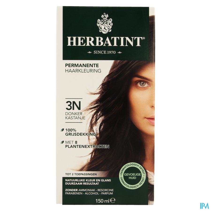 Herbatint Permanente Haarkleuring Donker Kastanje 3N Gevoelige Hoofdhuid 150ml