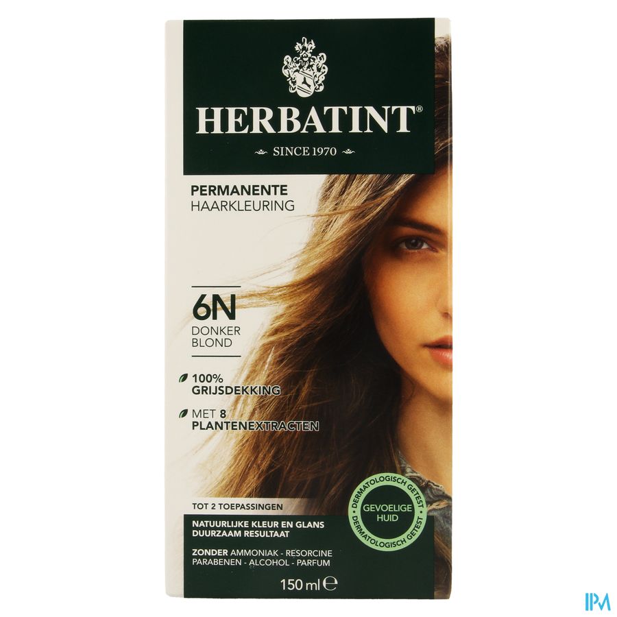 Herbatint Permanente Haarkleuring Donkerblond 6N Gevoelige Hoofdhuid 150ml