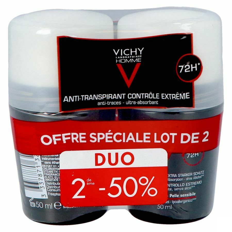 Vichy Homme Deodorant Roller 72u Deodorant | Duo 2x50ml