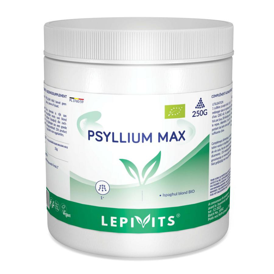 Psyllium Max | 250 grammes | Blonde psyllium draagt bij tot de darmtransit en de darmfunctie | Made in Belgium | LEPIVITS