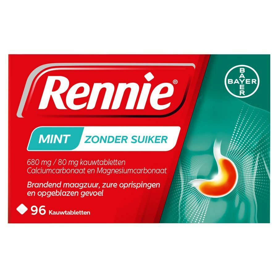 Rennie Mint Zonder Suiker 96 Kauwtabletten